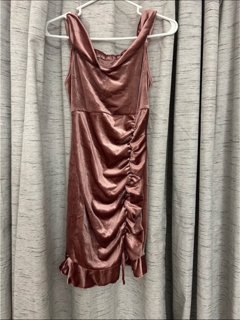 SHEIN Dusty Rose Velvet High-Low Ruched Slip Dress